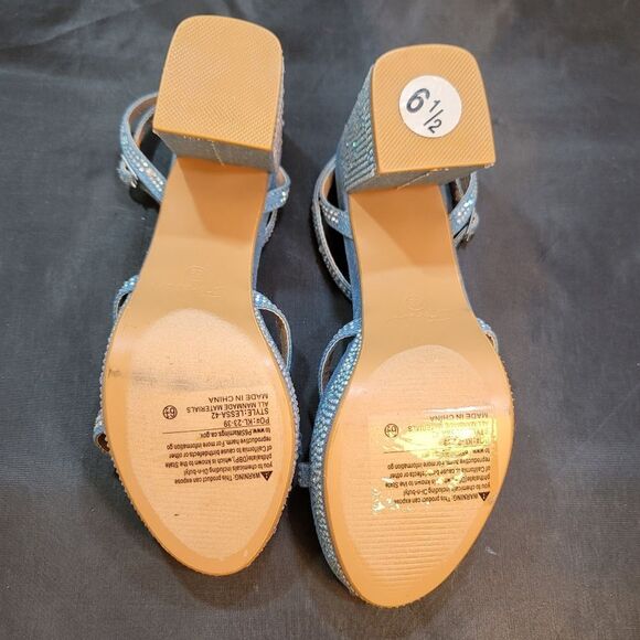 BRAND NEW FOREVER DENIN BLOCK HEEL VERSATILE STUDDED WITH PEARL SANDAL G1 - Picture 11 of 15